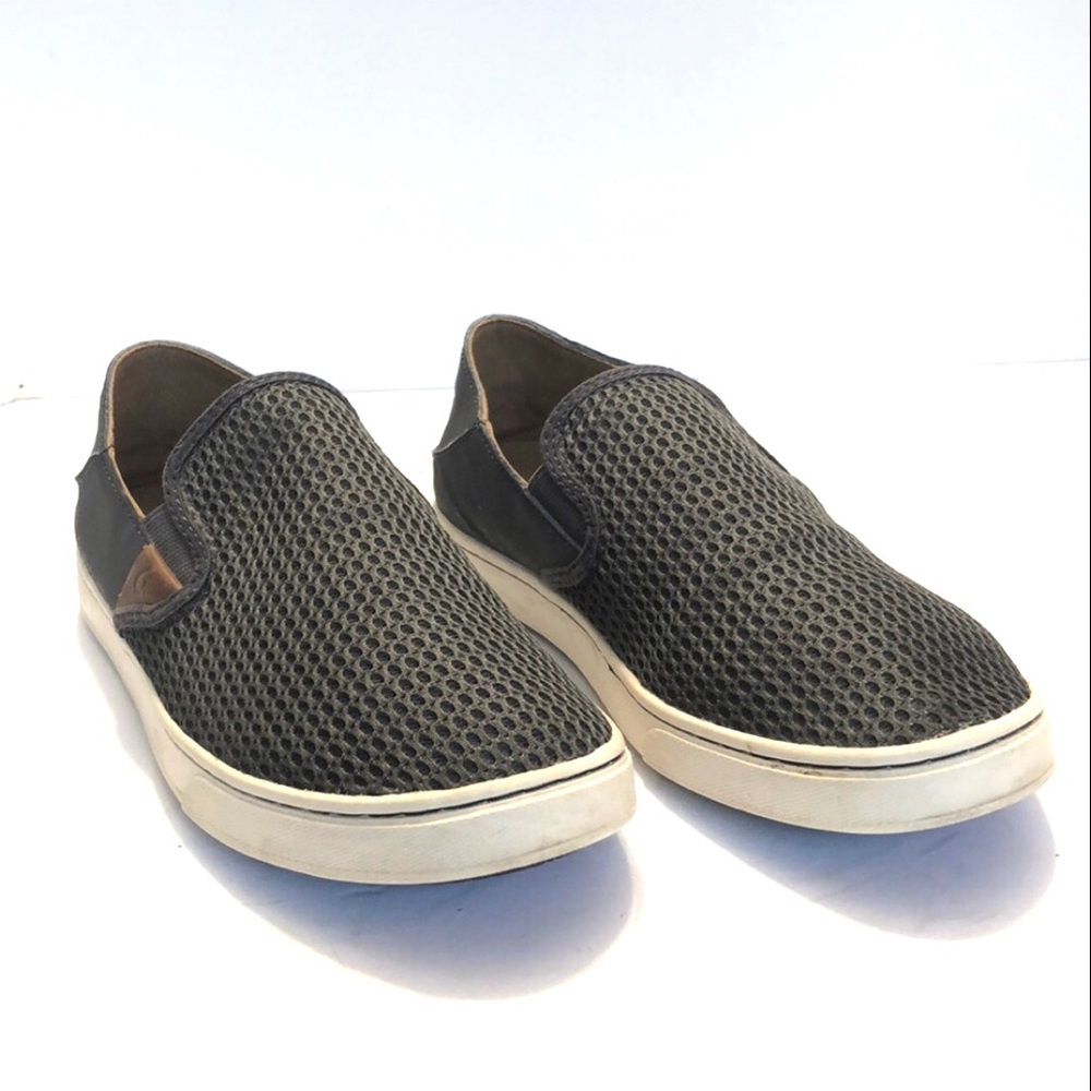 Olukai Gray Leather & Mesh Slip on Boat Shoes size 7.5M